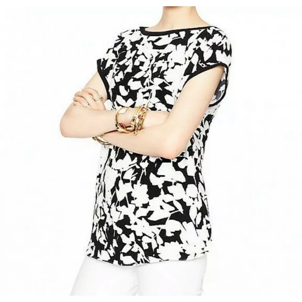 Kate Spade black and white leafy floral scoop neck top size 8
